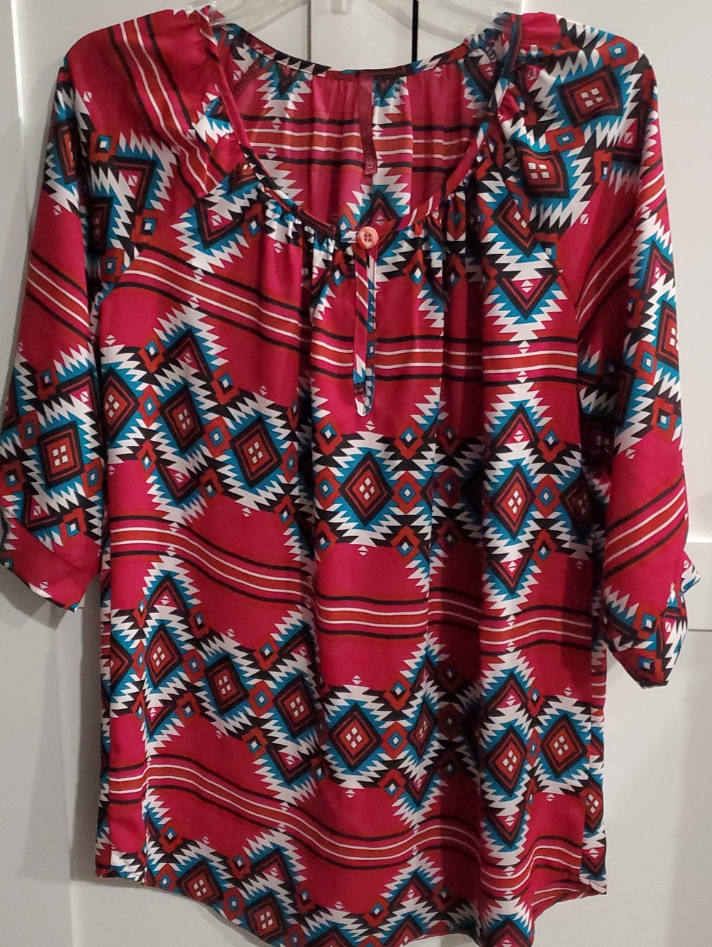 Women's Red Aztec-Print Peasant Tunic